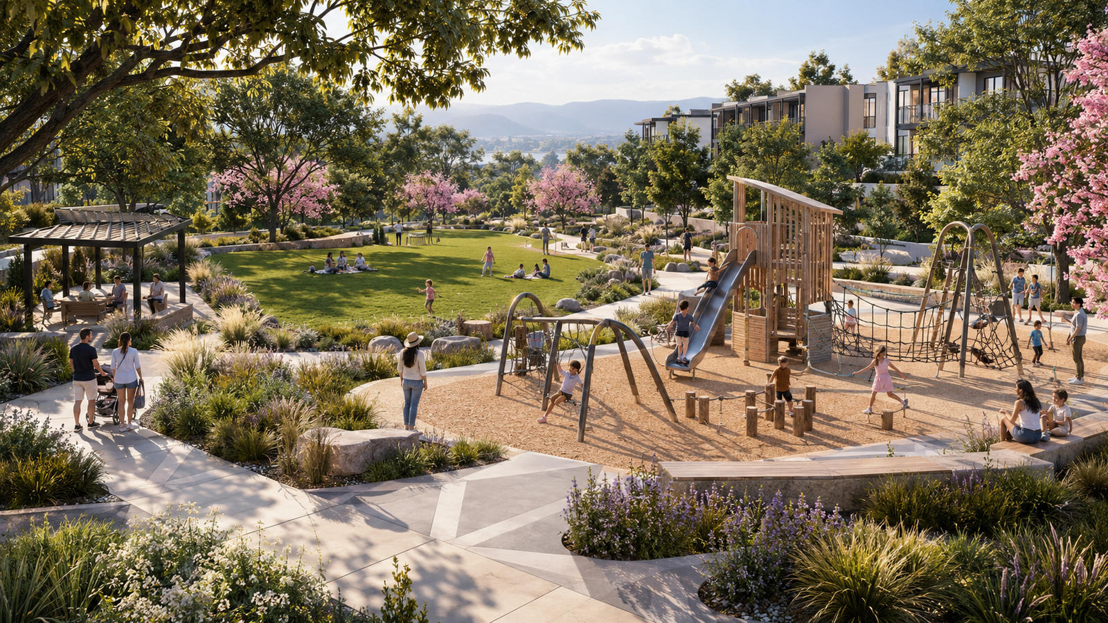 Landscaped lawn and outdoor play area
